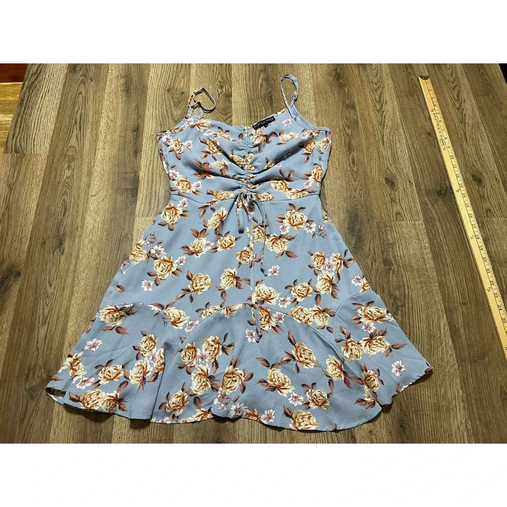 Three Pink Hearts Dress, Women's Size Small, Blue Pink White, Floral, V-neck - Picture 1 of 8